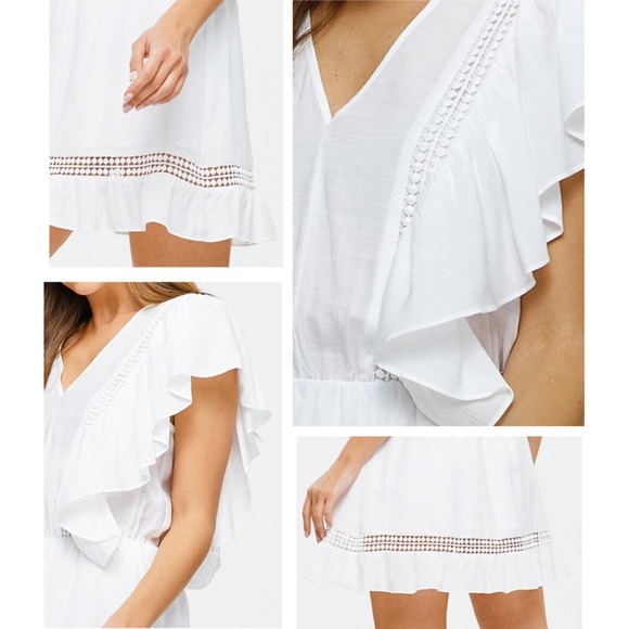 ✨Restock✨ White Ruffle Crochet Trim V-Neck Dress - Picture 5 of 8